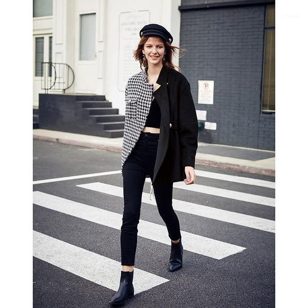 

ael asymmetry blazer casual woollen jacket coat autumn winter fashion swallow gird based ladies fashion wear 2020 new1, White;black