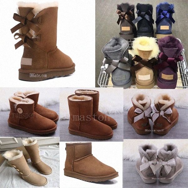 

2021 bow-knot wgg womens australia classic tall half sneakers uggs wggs ugg bow girl snow winter ankle boots shoes 24zl#, Black
