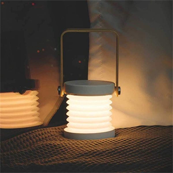 

2021 new usb rechargeable portable handle 3d table collapsible led camping lantern wooden night light with 3 adjustable brightness daxp