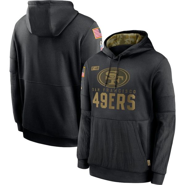 

сан - франциско 49ers men толстовка 2020 salute сервису sideline performance пуловер футбол hoodie s-4xl, Black