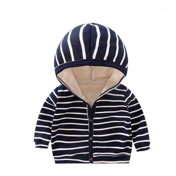 

jackets baby spring autumn striped cardigan button velvet lining clothes born infant girls boys long sleeves coat jacket1, Blue;gray