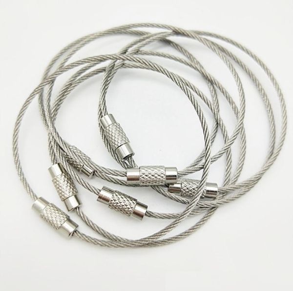 

stainless steel wire keychain cable key ring for outdoor hiking 2021, Silver