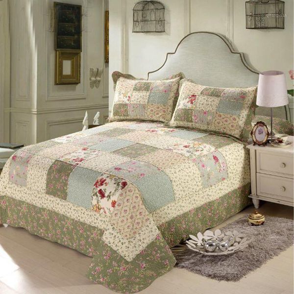 

pastoral elegnt bedspread patchwork/plaid coverlet comforter 3pcs bedding set cubrecamas cotton quilted bedcover pillowcase1