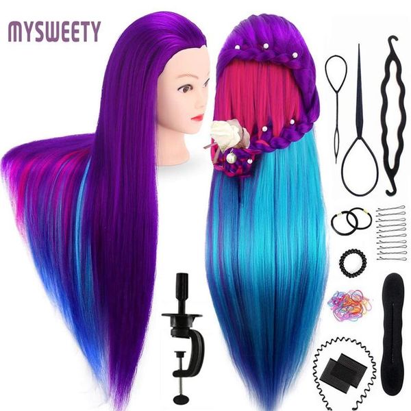 

80см полной длинной длинной температуры огнестойкие красочные волосы для волос головы парикмахерские тренировочные волосы манекенные парикма, Silver