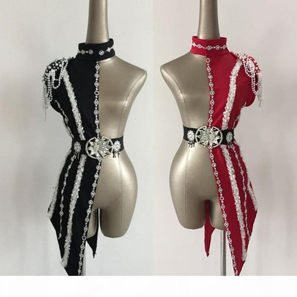 

jazz new dancing women female singers stage bodysuit nightclubs performance bodysuit belly dancing clothing bar bra costume, Black;red