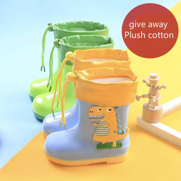 

rain kids winter girl cute 3d dinosaur children's boys boots plush warm ankle pvc waterproof baby water shoes rainboots, Black;red