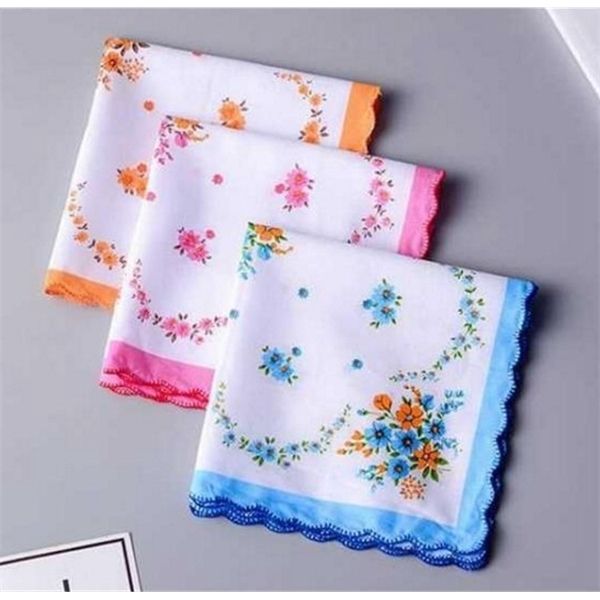 

women handkerchief 100% cotton floral hankie flower embroidered handkerchiefs colorful ladies pocket towels wedding party favor dha1048, White