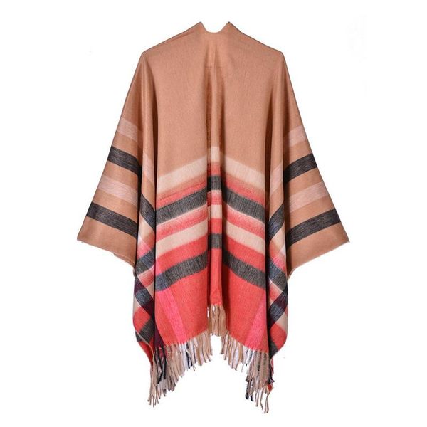 

2019 autumn winter plus size warm striped ponchos and capes for women oversized shawls wraps cashmere pashmina female bufanda sqcvbx, Blue;gray