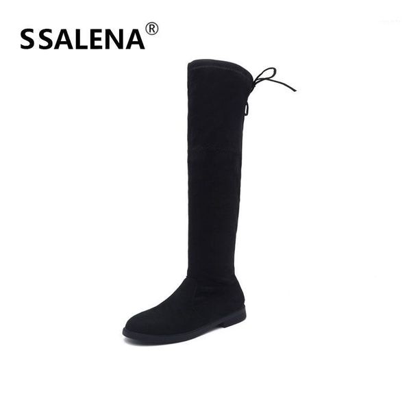 

women winter over the knee boots female elegant slip on shoes ladies solid round toe comfortable shoes 603081, Black