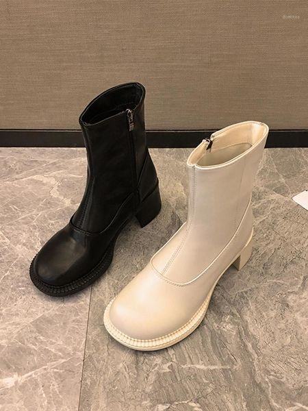 

boots women 2020 autumn new retro round head side zipper motorcycle short boots1, Black