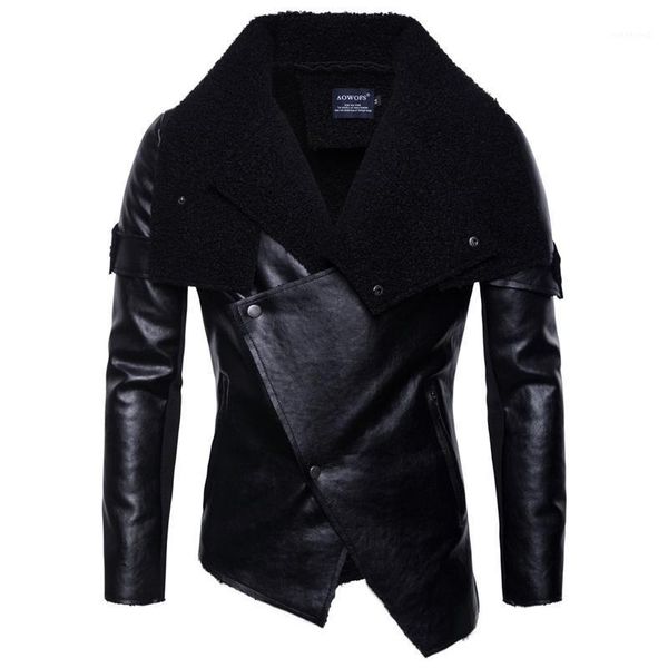 

motorcycle leather jacket for men with irregular personality punk leather jacket man's pu coat streetwear, Black