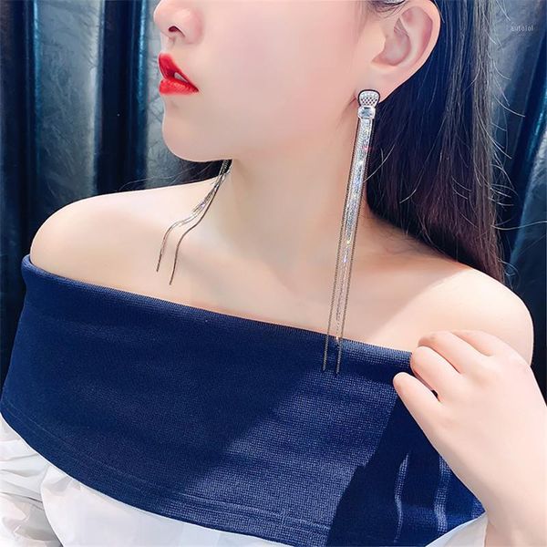 

fyuan long tassel drop earrings for women big crystal dangle earring weddings fashion jewelry gifts1, Silver