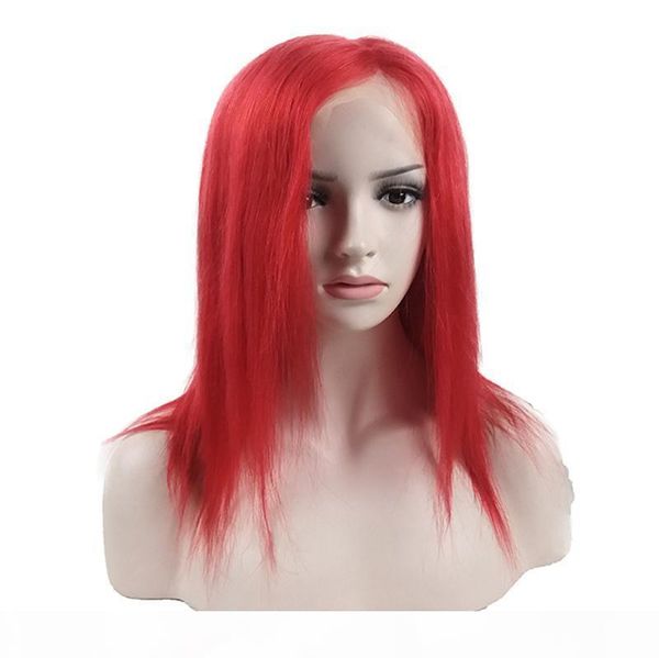 

short bob human hair wigs red color for women gueless virgin peruvian ombre red full lace front wig virgin hair pre plucked hairline, Black;brown