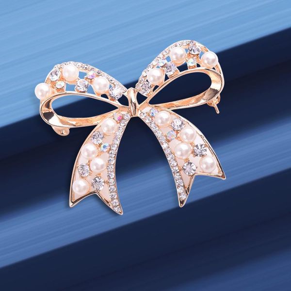 

pins, brooches fashionable jewelry pin alloy crystal pearl inlaid bow brooch for lady, Gray