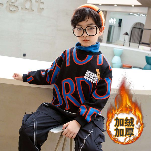 

winter plush new sweater 2020 autumn and boy's korean fashion zhongda children's warm base shirt, Black