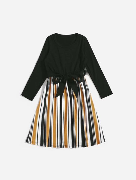 

toddler girls 1pc block striped belted dress she, Red;yellow