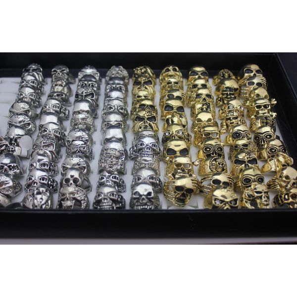 

wholesale skull skeleton gothic alloy rings wholesale new gold and sliver punk styl jllczi home003, Golden;silver