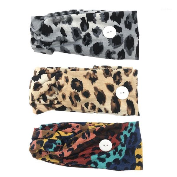 

yoga hair bands 3pcs headbands with button for mask leopard print outdoor sweat-absorbent and quick-drying headbands1