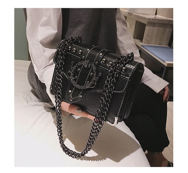 

hbp european fashion female square bag 2021 new quality pu leather women's designer handbag rivet lock chain shoulder messenger bags
