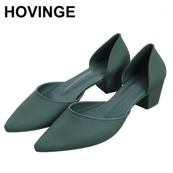 

hovinge jelly pumps sandals summer med square heel shallow mouth shoes women summer without lace up pointed toe heels sandals1, Black