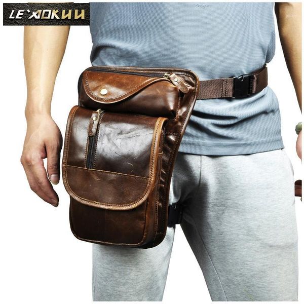 

waist bags leather men design casual coffee messenger tablets sling bag multifunction fashion travel belt pack leg male 3112c1