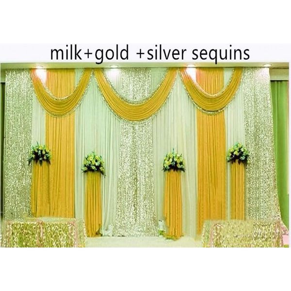 

customized satin wedding backdrop curtains gold swag satin party background drape curtain wedding decoration 10ftx10ft(3x3m