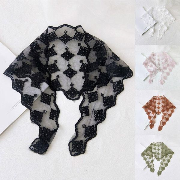

1pcs long scarves transparent lace floral print women scarf wrap shawl embroidered triangle hair tie bands head neck kerchief, Blue;gray