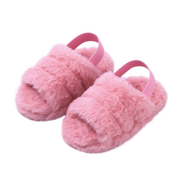 

2020 new pink baby girls cotton slippers winter children' cute plush slippers home indoor shoes furry kids slippers q0112, Black;grey