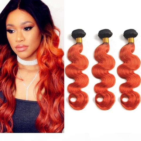 

#1b orange ombre brazilian human hair body wave 3bundles 300gram #1b 350 black roots orange ombre human hair weave wefts 10-30" mixed l
