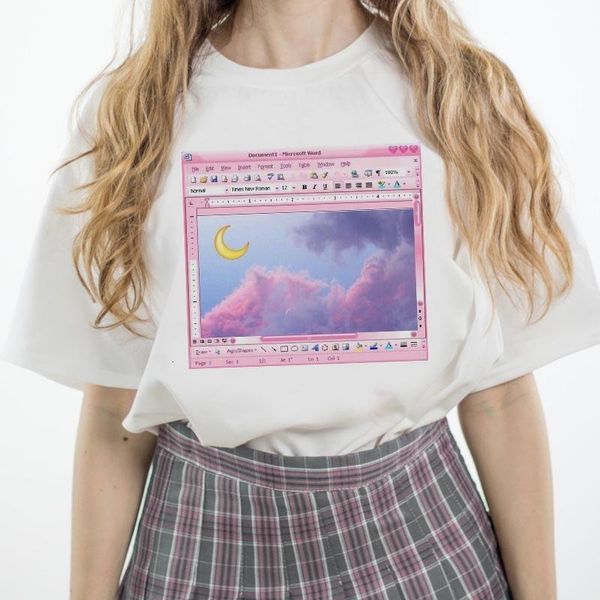 

gothic sailor moon cute pink harajuku summer female short sleeve letter cartoon print casual ins female t-shirt, White