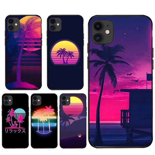 

80s retrowave neon palms tree case for iphone 12 mini 11 pro x xr xs max se 2020 6s 7 8 plus 5s cover