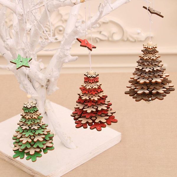 

1pcs christmas tree decoration wooden snowflake xmas decor ornament hanging for new year party