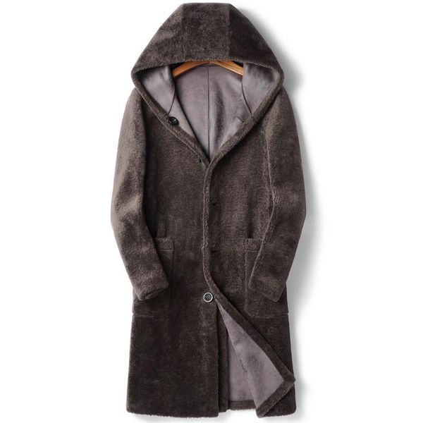 

men's leather & faux 100% wool coat winter jacket men real sheep shearling fur long coats double-side wear suede chaqueta lsy088321 my1, Black
