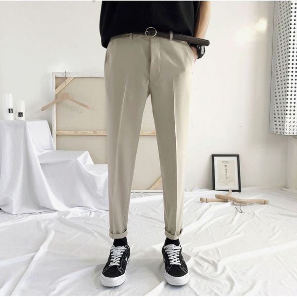 

spring and autumn new youth popular korean version of solid color slim trousers fashion casual wild straight pants y201026, Black