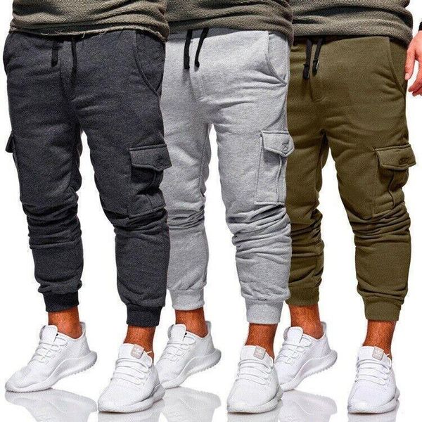 

men casual tracksuit loose sport fit jogging joggers sweat cargo pants trousers plus size m-3xl, Black