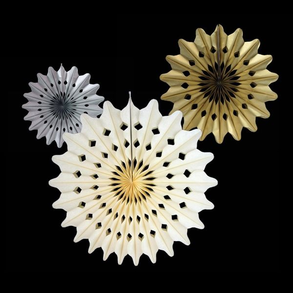 

3 piece gold silver beige snowflake paper fans ball for christmas party hanging decoration party favors