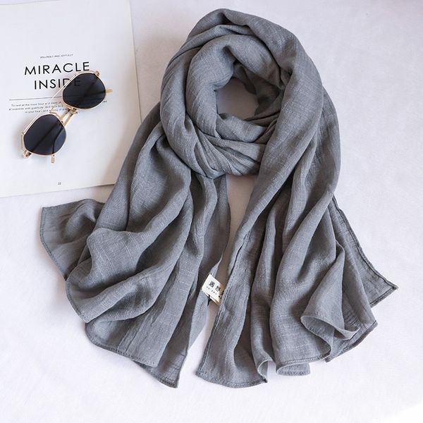 

light gray for women in spring autumn thin style versatile korean cotton pure linen literary and artistic ins scarves, Blue;gray