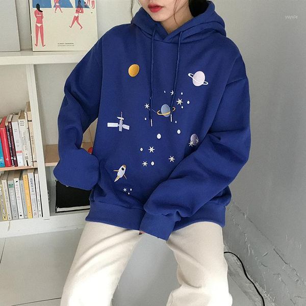 

autumn oversized sweatshirts women 2020 winter harajuku korean fashion embroidered universe planet rocket friends hoodies women1, Black
