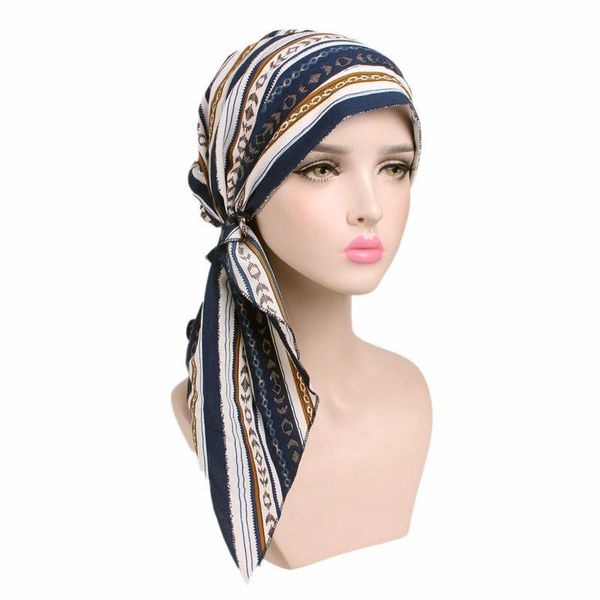 

beanie/skull caps stretch cloth printing turban hat ms. long tail scarf chemotherapy india muslim cap one pc women beanies girls head access, Blue;gray