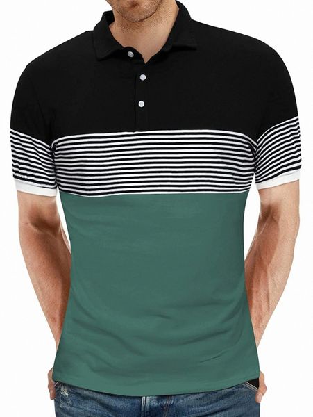 

men striped print colorblock polo neck tee c4rj#, White;black