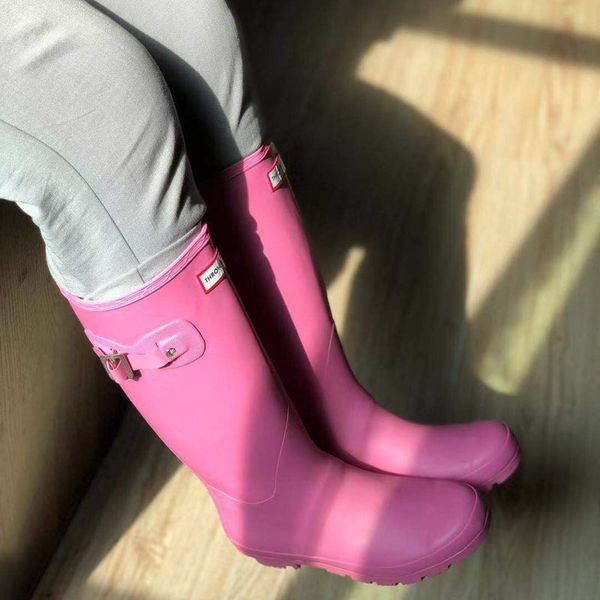 

h t rubber rainboots tall rain boots female knee-high fashion women boots british classic high tube waterproof shoes for women c0202, Black