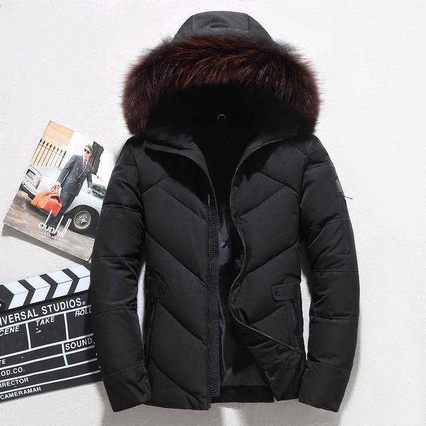 

off season autumn thickened jacket men's short duck down korean large size winter coat young and middle-aged hair collar, Black;brown