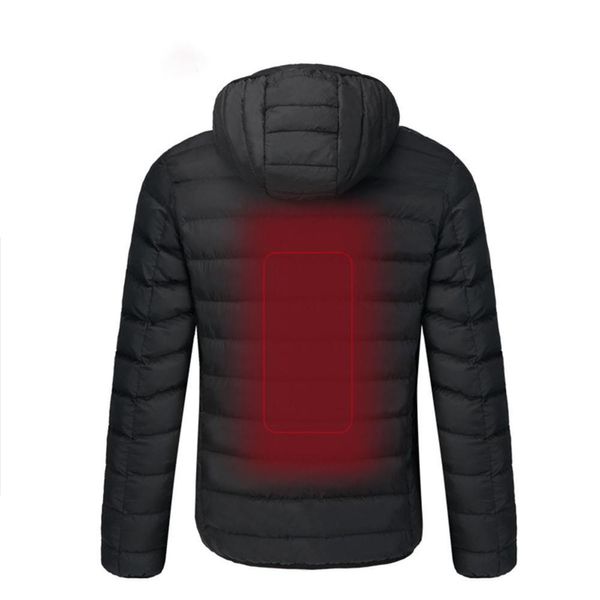 Erkekler Isıtmalı Ceketler Açık Parkas Coat USB Elektrikli Pil Uzun Kollu Isıtma Kapşonlu Ceketler Sıcak Kış Termal Giyim 201204
