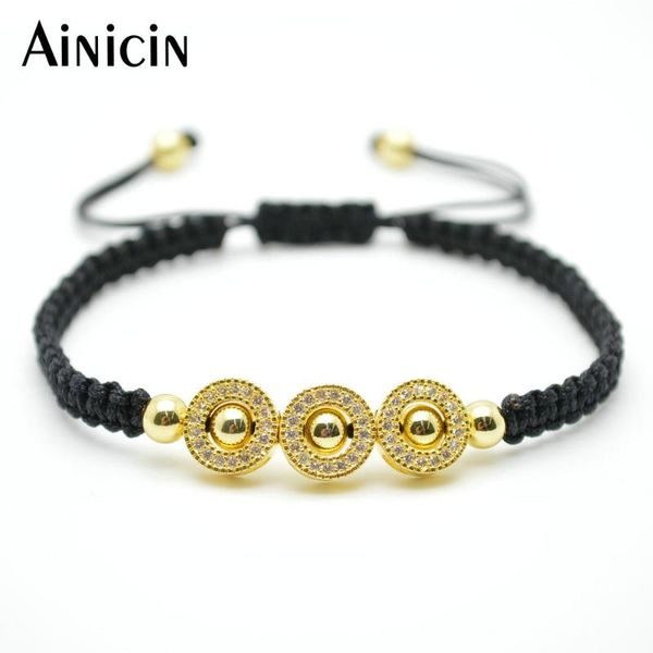 

5pcs rope hand-knitted jewelry gold color round beads cz setting charms fashion adjustable women bracelets christmas gifts, Black