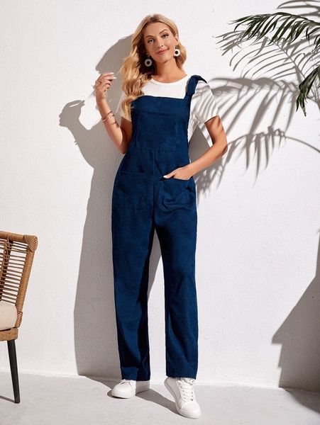 

emery rose patched pocket tie shoulder corduroy overalls without tee a7tj#, White