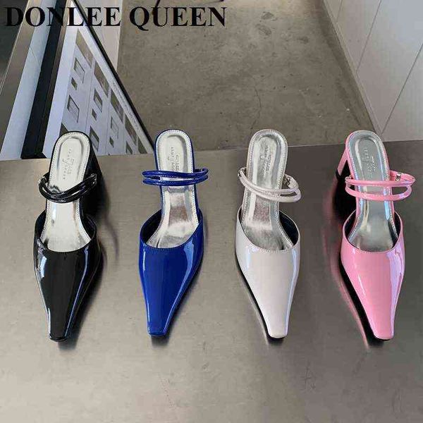 

slippers spring slippers women high heels slip on mule shoes brand pattern sandals female slide casual shoes outdoor zapatillas mujer 220307, Black