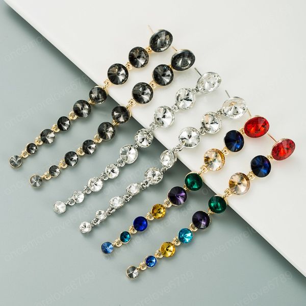 

luxurious colorful crystal long dangle earrings elegant sparkly geometric stone statement earrings girls party wedding jewellry, Silver