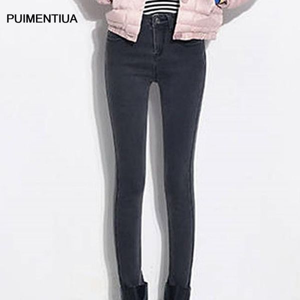 

puimentiua autumn new ladies skinny jeans denim pencil pants stretch jeans mid-rise trousers women1, Blue