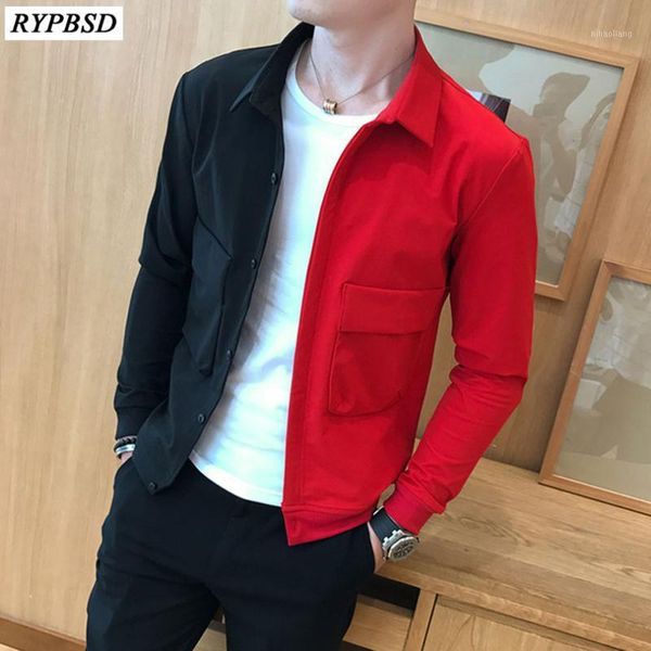 

red black fashion mens patchwork jacket slim fit single-breasted casual brand jacket men hip hop men bomber 2020 new1, Black;brown