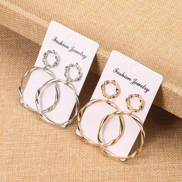 

stud gold silver color double twist hoops earrings for women fashion 2 rings female gift party jewelry, Golden;silver
